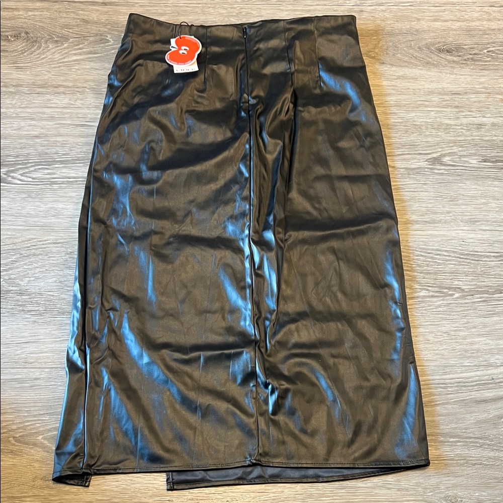 Black Faux Leather Pencil Skirt - Picture 3 of 3